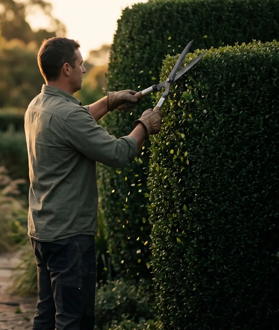Illustrative AI-generated image: hedge shears at work